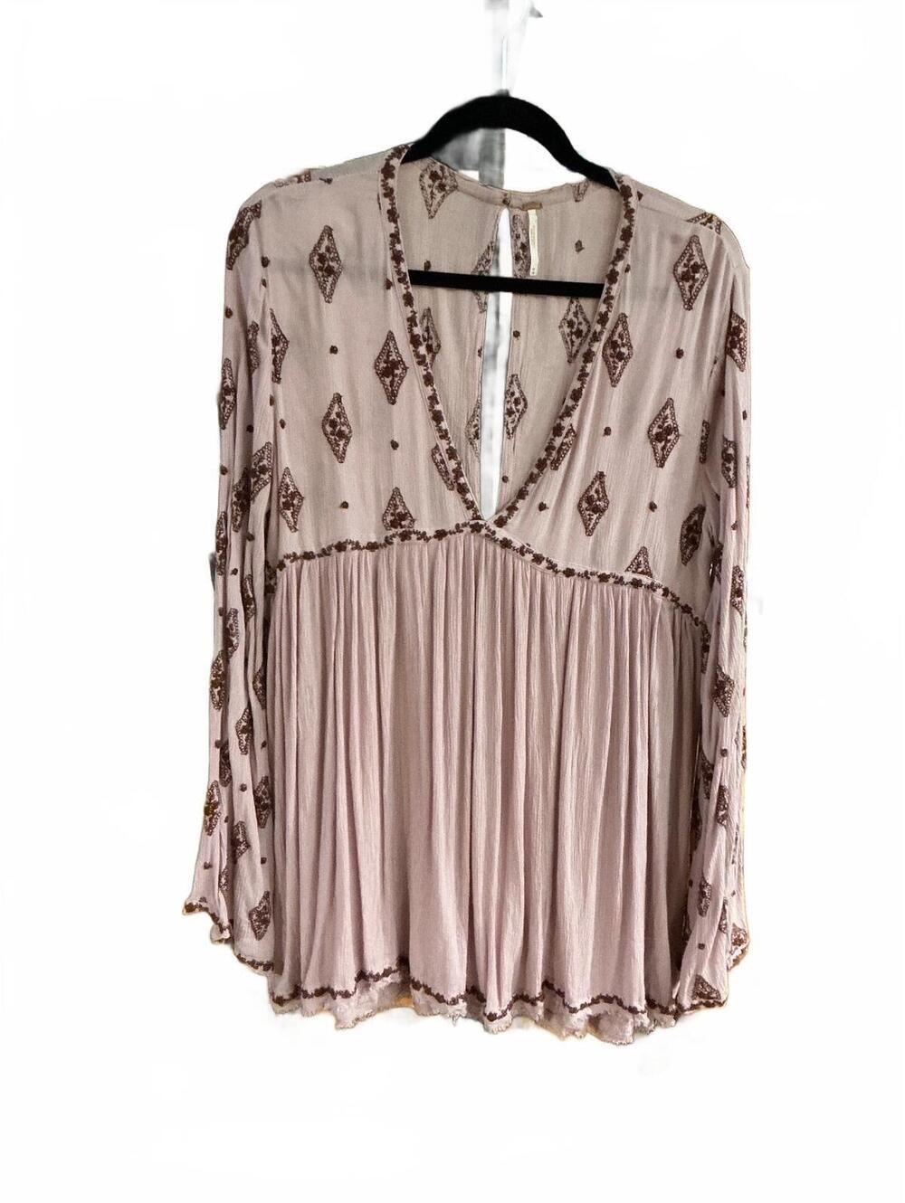 #FP132 Free People Diamond Embroidered Bell Sleeve Pullover/Tunic, Size M
